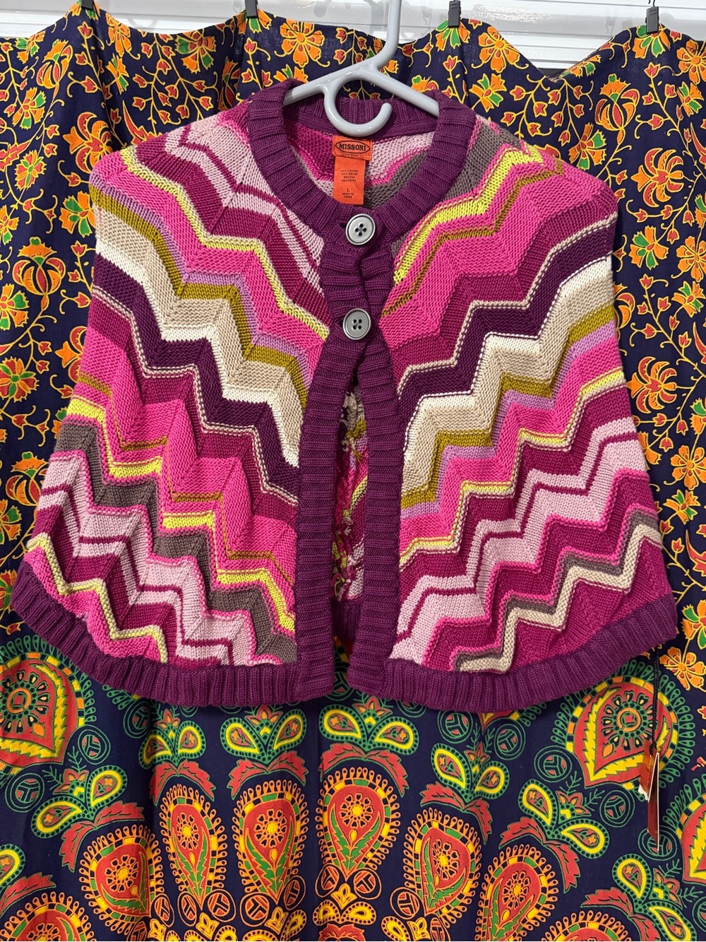 Rare Missoni Pink, Purple & Cream Zigzag Knit Capelet